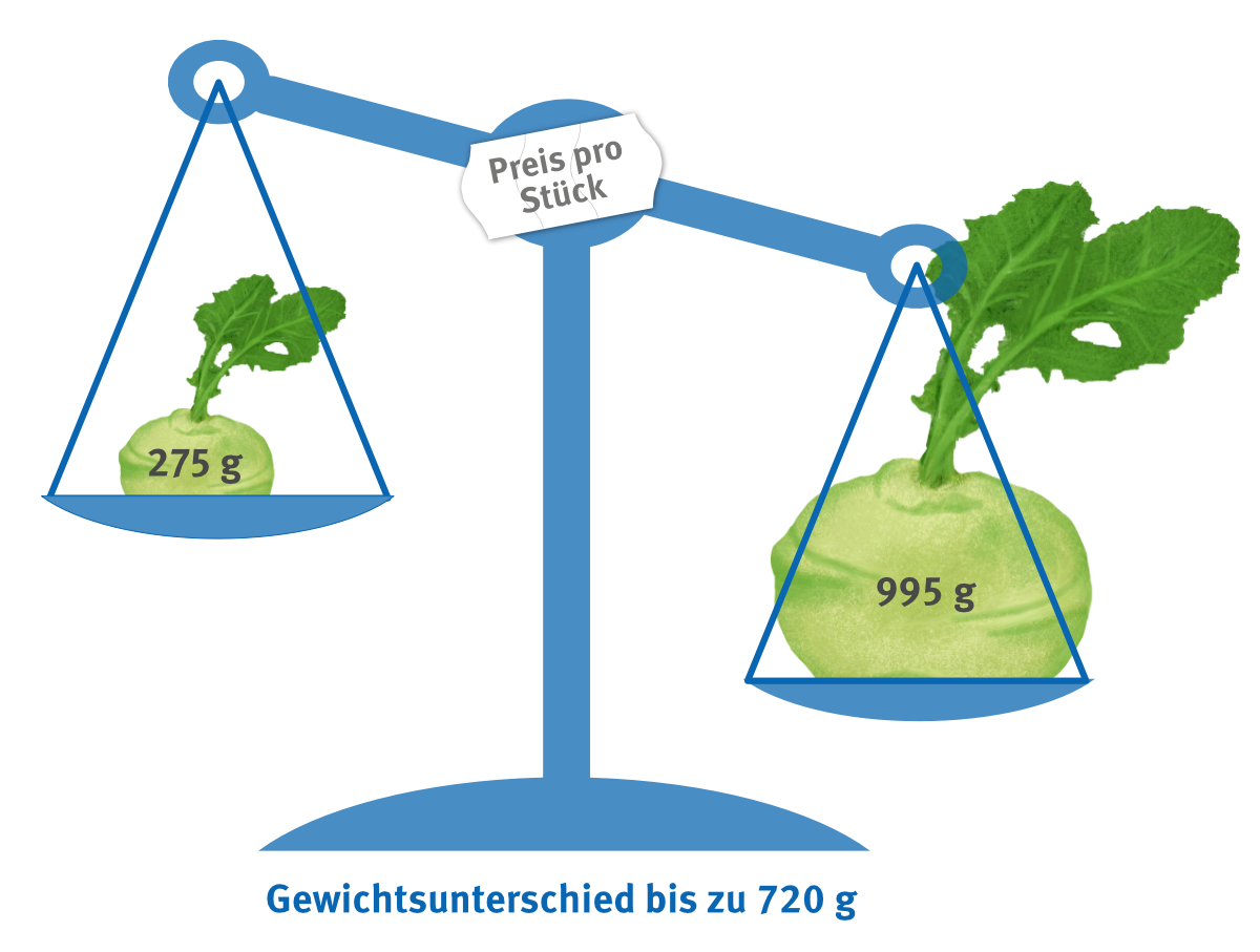 Gewichtsspanne Kohlrabi zum Preis pro Stück