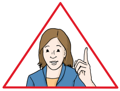Zeichnung einer Frau mit erhobenem Finger in einem roten Dreieck.