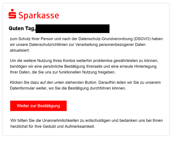 Sparkasse Phishing-Mail