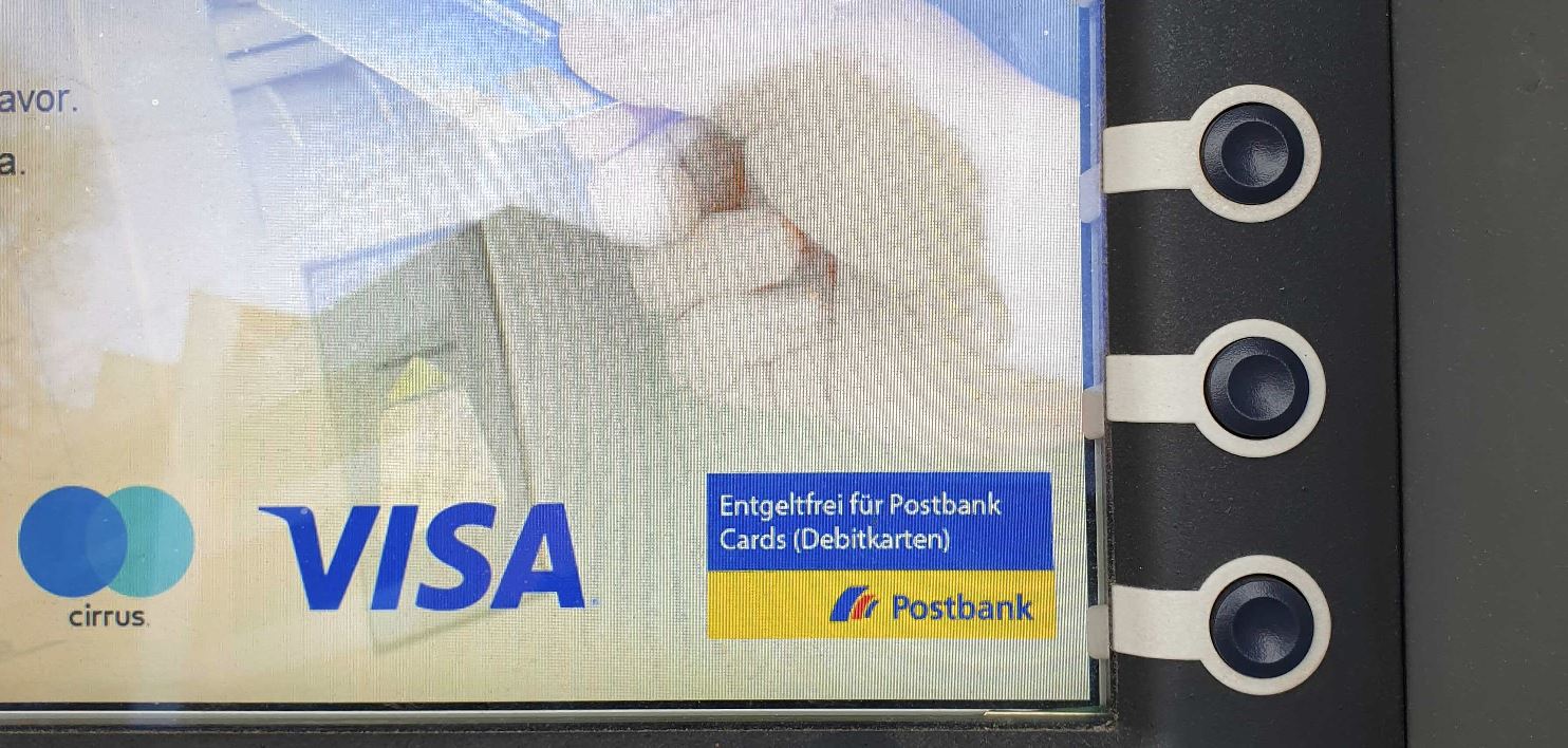 Postbank Aufkleber an Geldautomaten