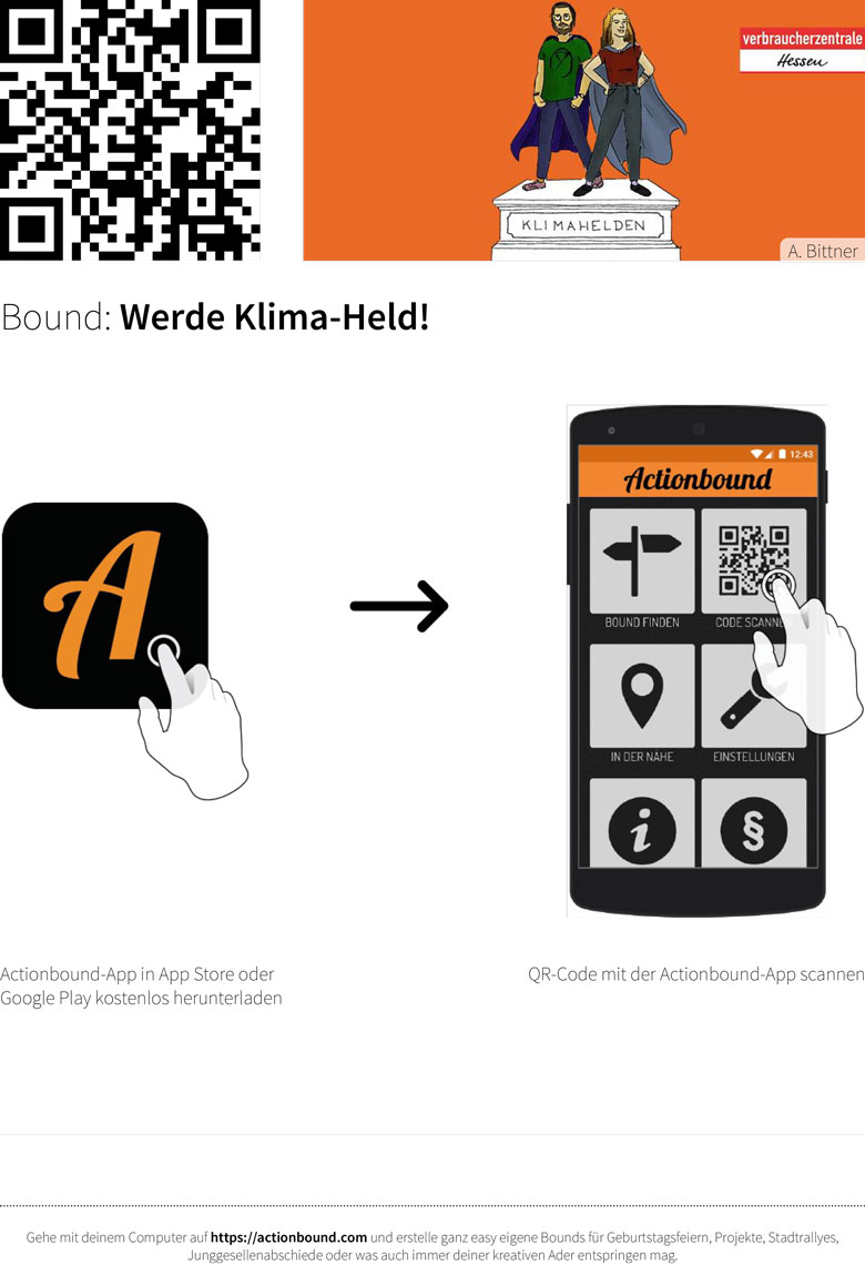 Startanleitung mit QR Code Smartphone-Rallye "Werde Klima-Held!"