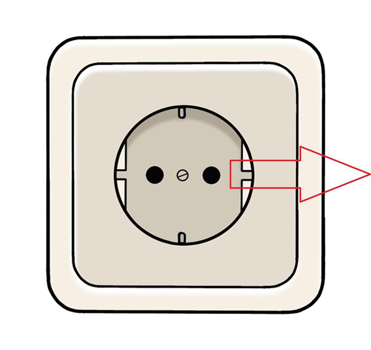 Steckdose mit rotem Pfeil nach rechts