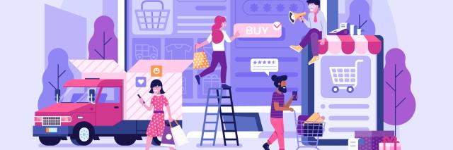 Vektorgrafik mit menschlichen Figuren und digitalen Endgeräten - Digitale Welt (c) krugli / AdobeStock