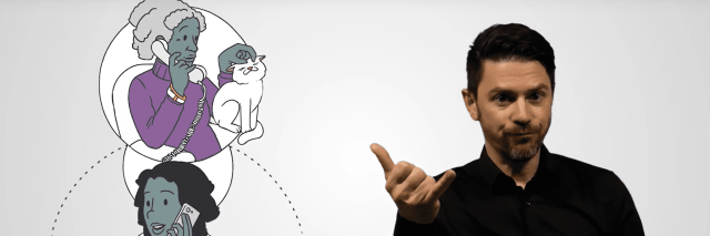 Ein Mensch übersetzt ein Video in Gebärdensprache.