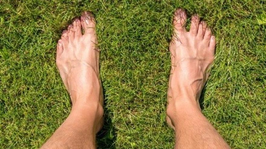 Zwei nackte Füße im Gras