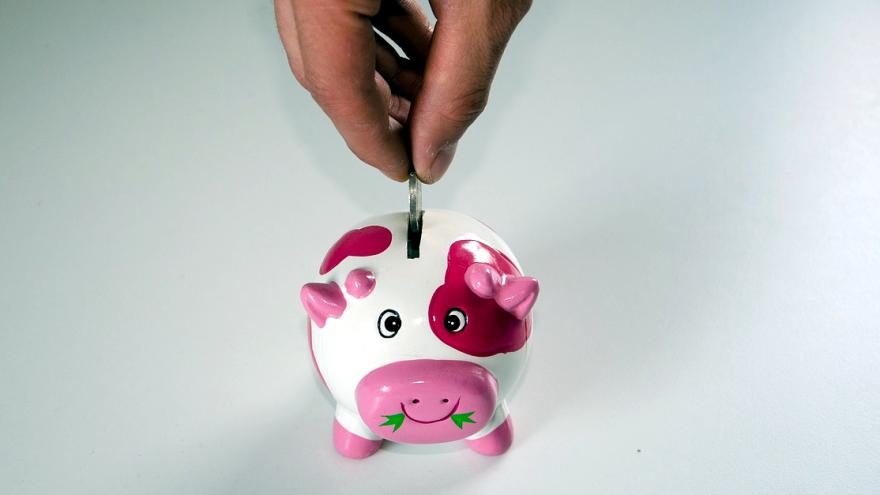 Weltspartag Sparschwein Münze Hand