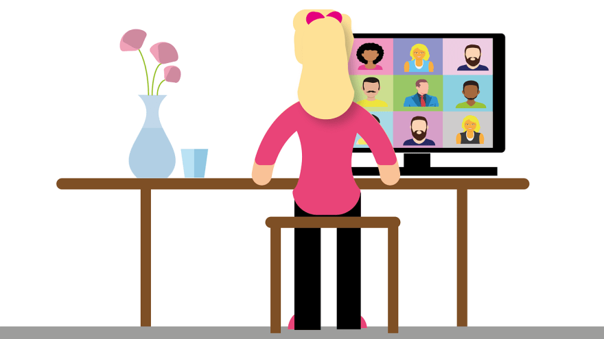 Videokonferenz, Frau vor Bildschirm