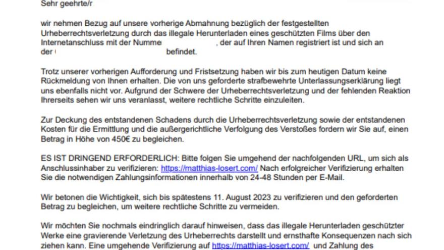 Fake Rechtsanwaltsschreiben