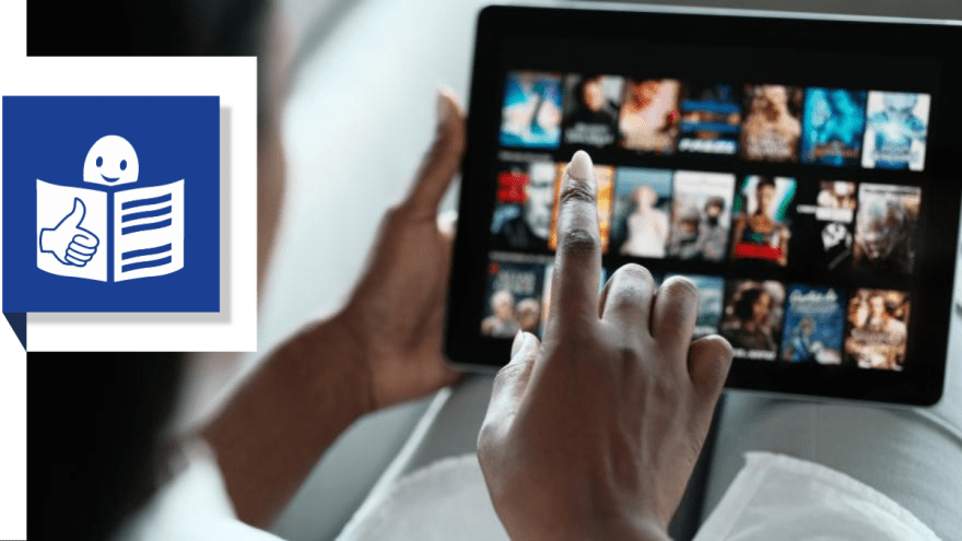 Tablet mit Netflix, Links am Rand Leichte-Sprache-Logo