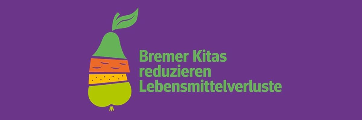 Logo des NKI Projekts: Bremer Kitas reduzieren Lebensmittelverluste mit lilanem Hintergrund