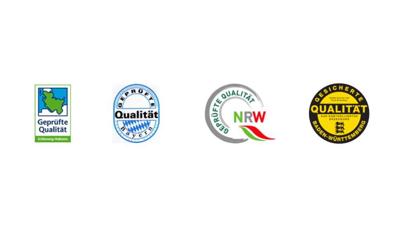 Vier Logos zeigen die regionalen Qualitätszeichen einzelner Bundesländer.