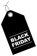 Schwarzes Label mit weißer Schrift: Black Friday