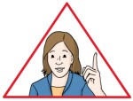 Grafik: Zeichnung einer Frau mit erhobenen Finger umrundet mit einem roten Dreieick. 