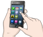 Hand, die Smartphone bedient