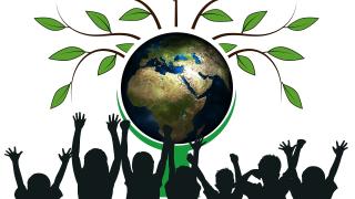 Weltkugel und Menschen