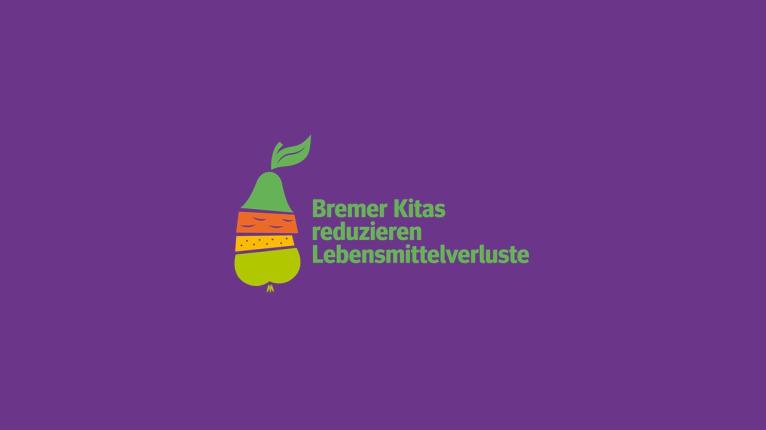 Logo des NKI Projekts: Bremer Kitas reduzieren Lebensmittelverluste mit lilanem Hintergrund